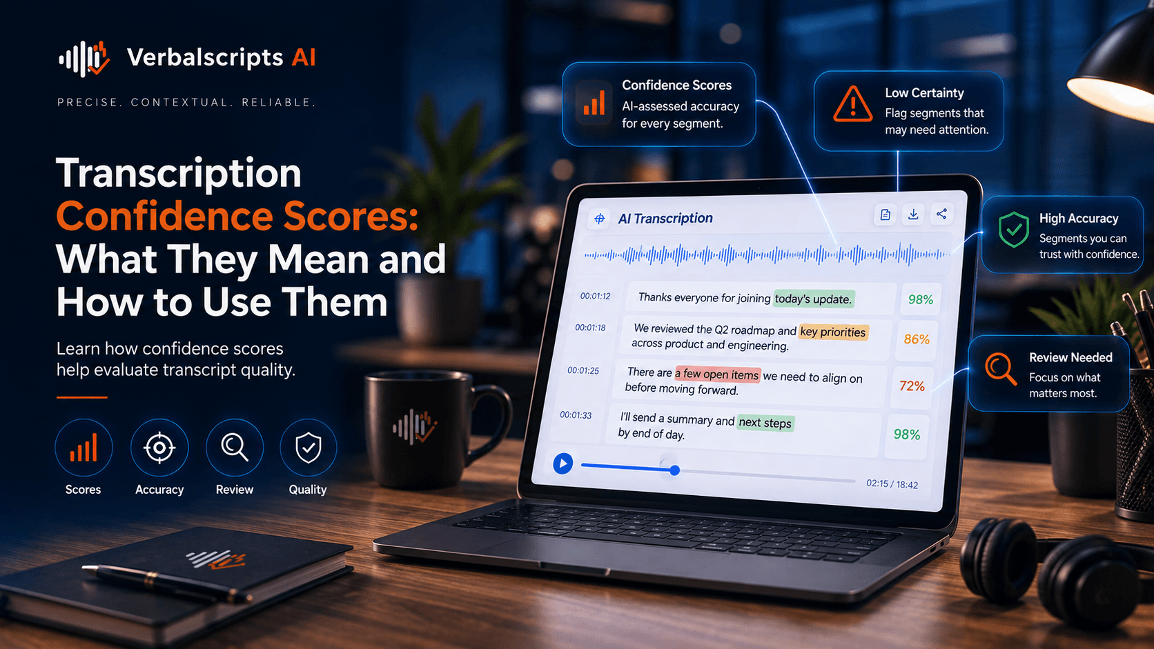 Editorial illustration for automatic timestamps in ai transcription: how they work and when they matter showing a structured Verbalscripts AI speech/language workflow.
