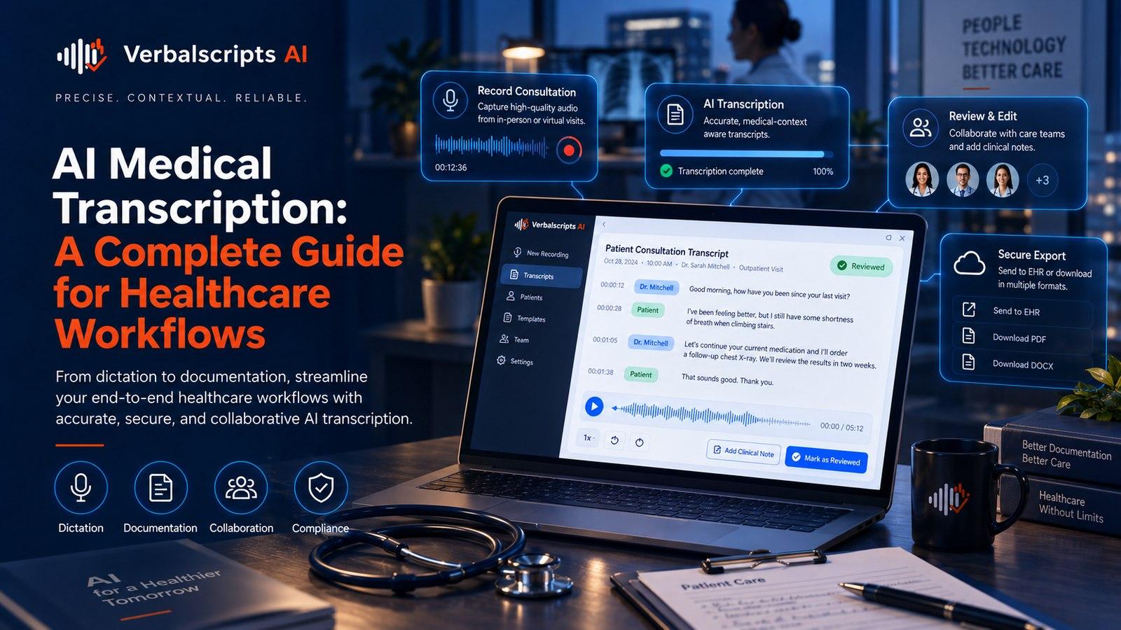 AI Medical Transcription: A Complete Guide for Healthcare Workflows - Verbalscripts AI workflow illustration