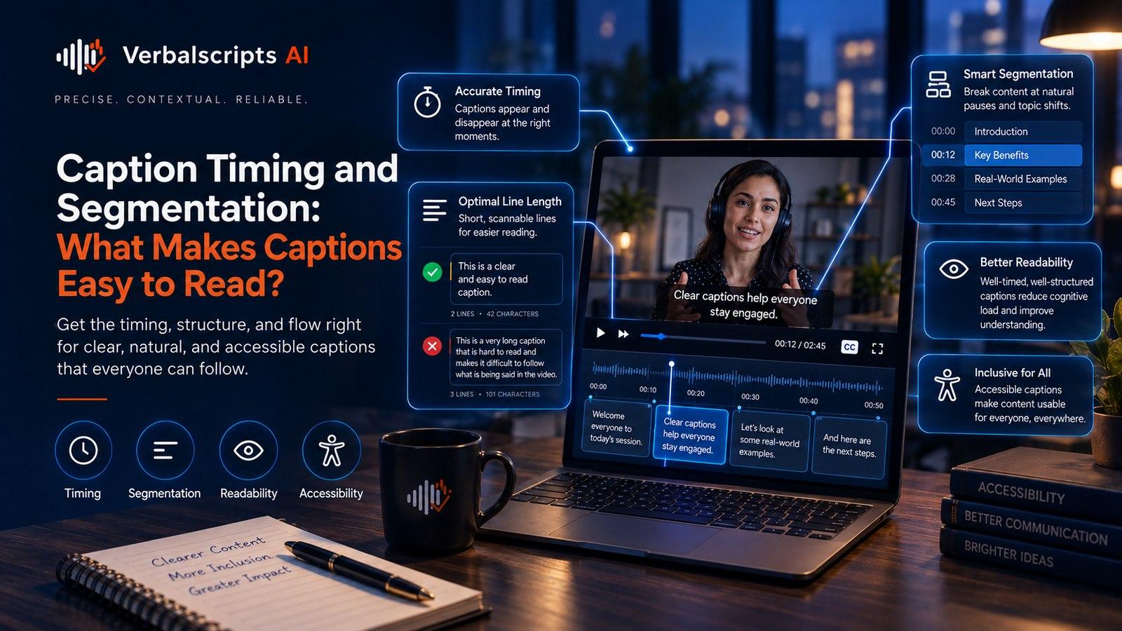 Caption Timing and Segmentation: What Makes Captions Easy to Read? - Verbalscripts AI workflow illustration