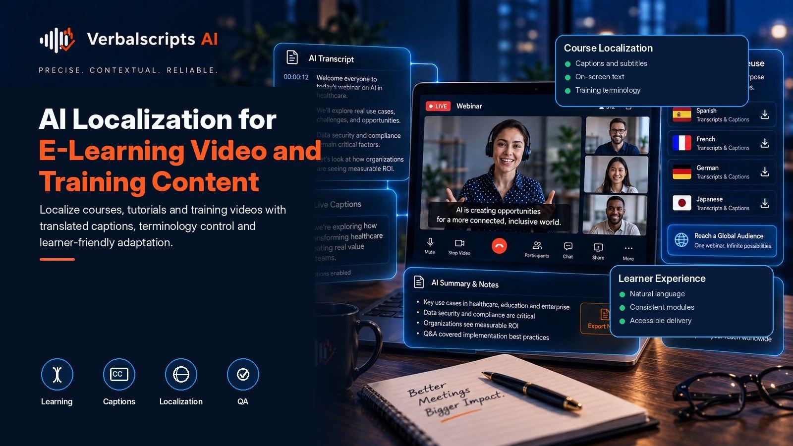 AI Localization for E-Learning Video and Training Content - Verbalscripts AI workflow illustration