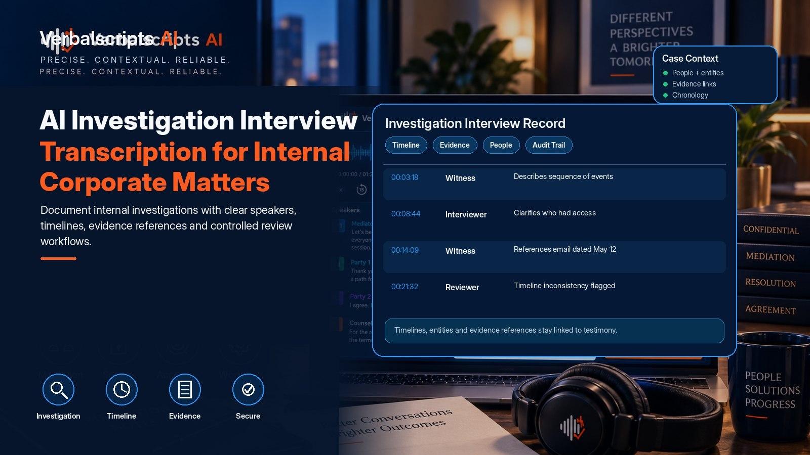 AI Investigation Interview Transcription for Internal Corporate Matters - Verbalscripts AI workflow illustration