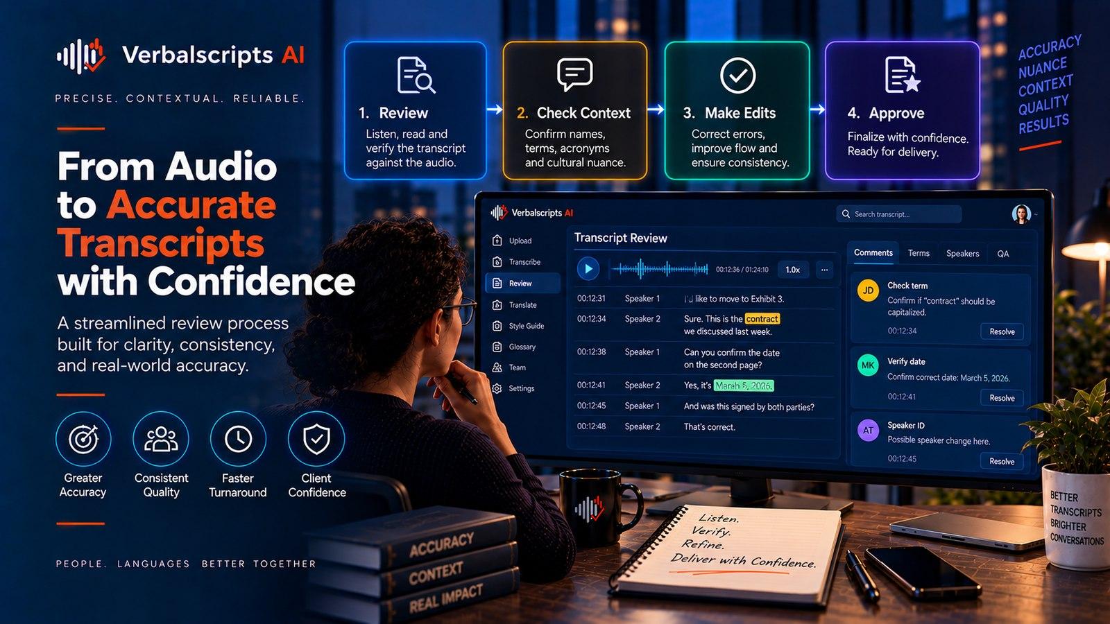 Premium editorial illustration representing how to design acceptance criteria for ai translation projects with structured language data and quality review